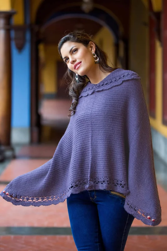 cardigan cuddly design -Arequipa Purple Alpaca Wool Blend Poncho from Peru