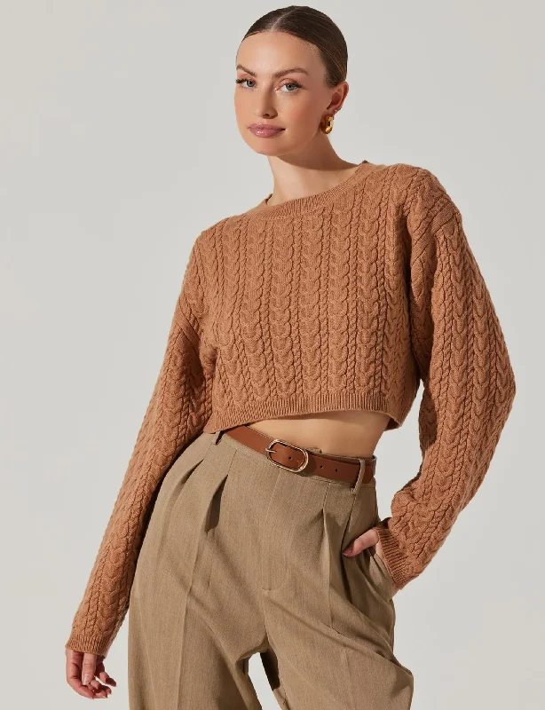 cardigan heated beige -Jorah Cropped Sweater, Camel