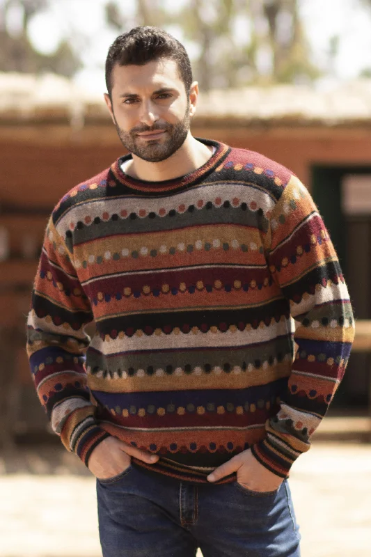 cardigan semi formal -Autumnal Andes Men's Striped 100% Alpaca Pullover Sweater from Peru