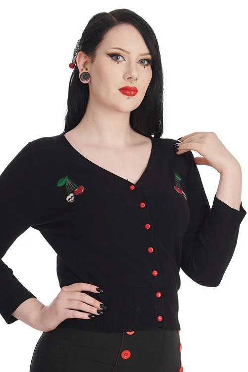 cardigan cool tones -Banned Cherry Skull Spiderweb Embroidered Cardigan in Black