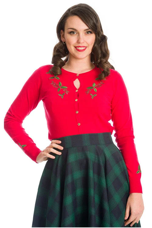 cardigan cuddly layers -Banned Holly Go Lightly Cardigan in Red Christmas