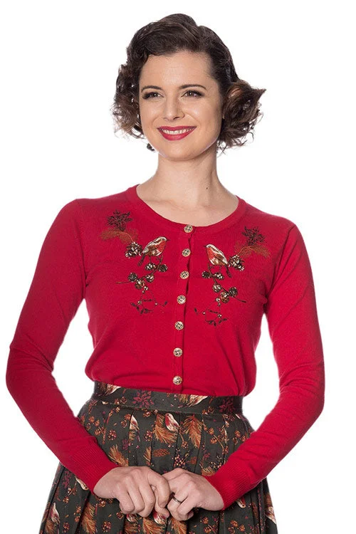 cardigan trendy fit -Banned Rockin' Robin Cardigan in Red with Embroidery