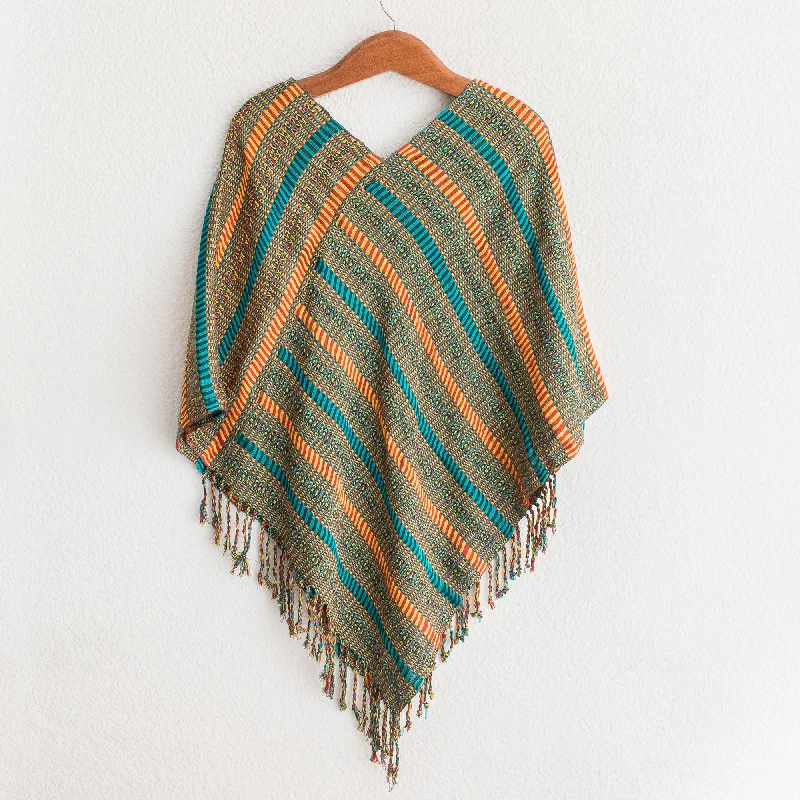 cardigan laidback blend -Beach Stripes Handwoven Striped Cotton Poncho from Guatemala