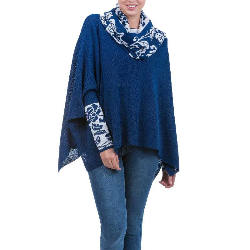 cardigan cotton weave -Blue Roses Poncho with Sleeves