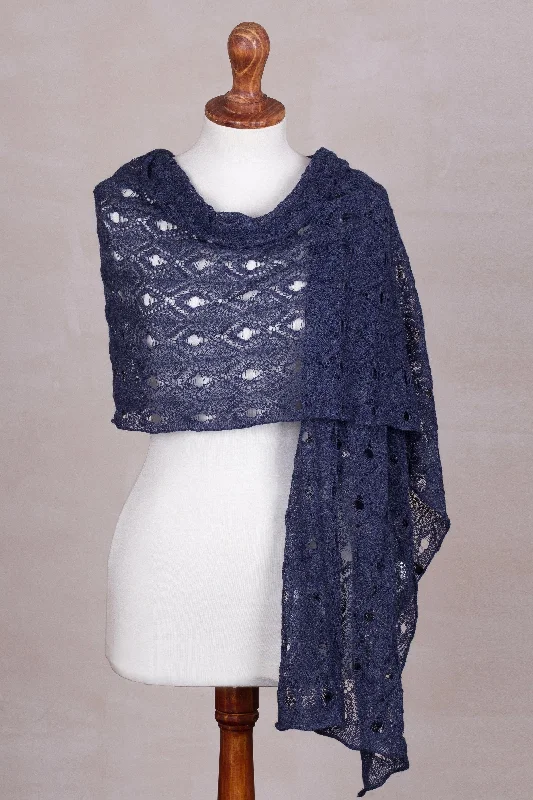 cardigan trendy wool -Breezy Skies in Blue 100% Alpaca Crocheted Shawl in Blue from Peru