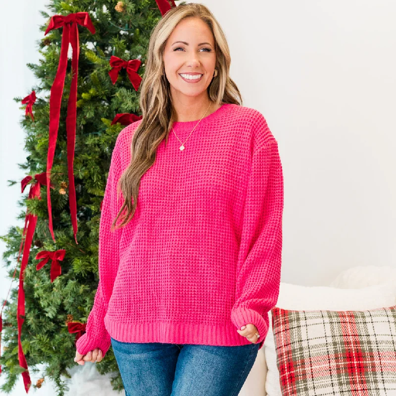 cardigan chunky texture -Breezy Weather Sweater, Fuchsia