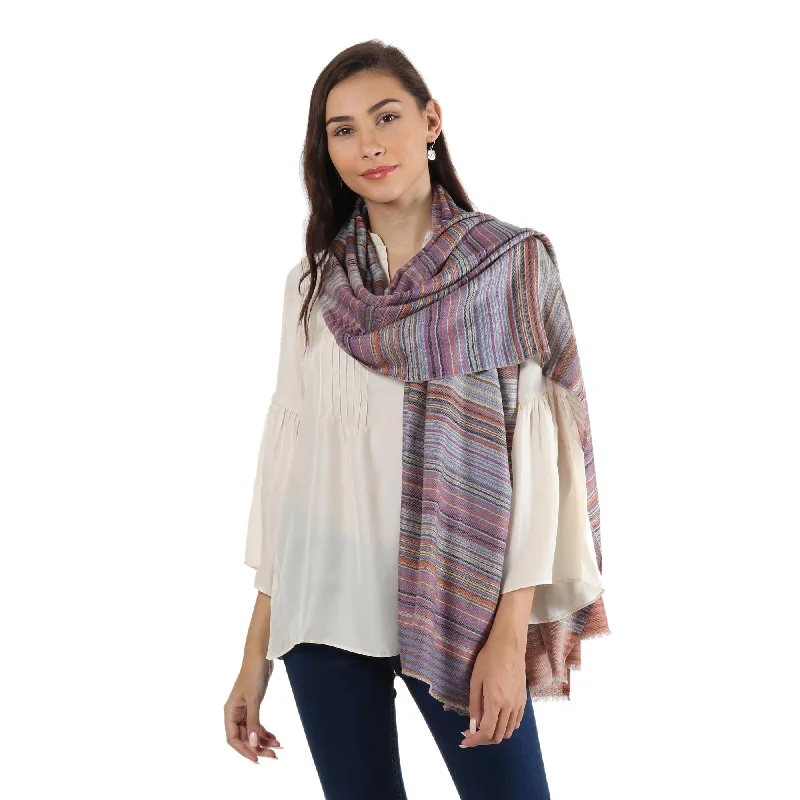 cardigan earthy white -Brilliant Stripes 100% Wool Shawl with Multicolored Stripes Handmade in India