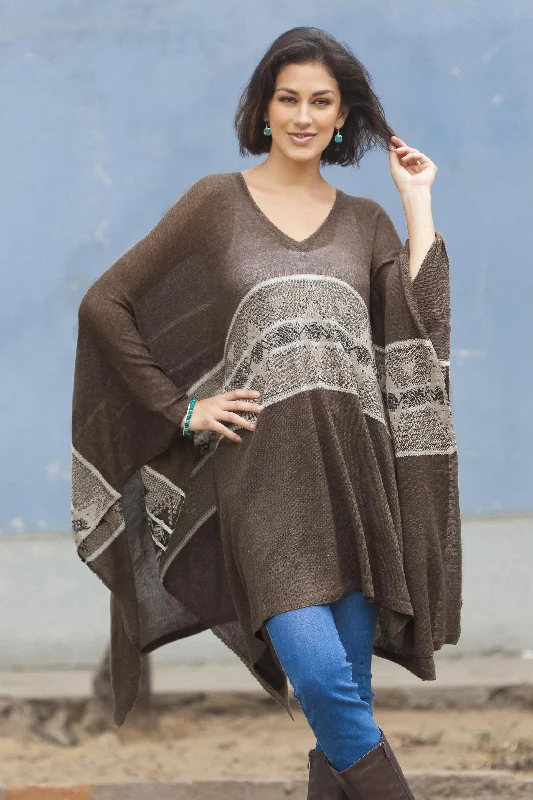 cardigan punchy blend -Brown Inca Woven Dark Brown Poncho with Stripe from Peru