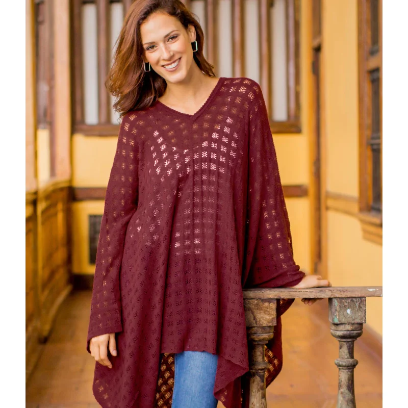 cardigan chill beige -Burgundy Shadow Alpaca Bohemian Drape Poncho