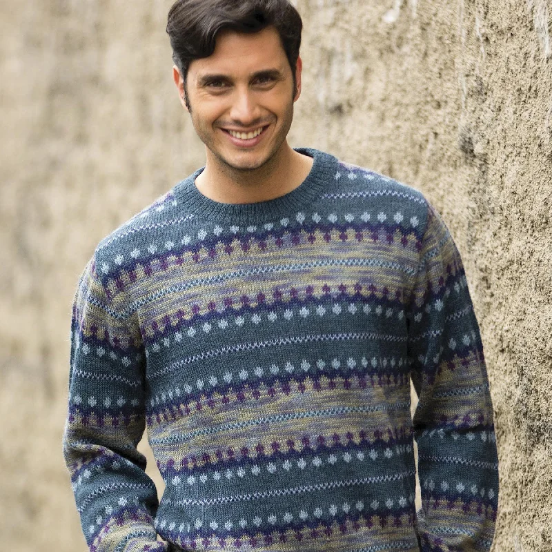 cardigan classy brown -Cajamarca Blues Blue Men's Alpaca Sweater