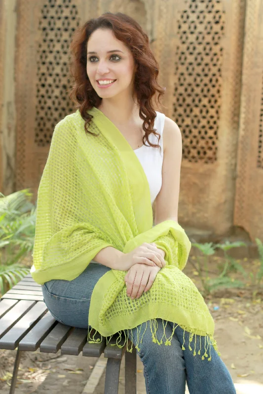 cardigan silky fit -Chartreuse Bliss Chartreuse Wool and Silk Wrap Patterned Shawl