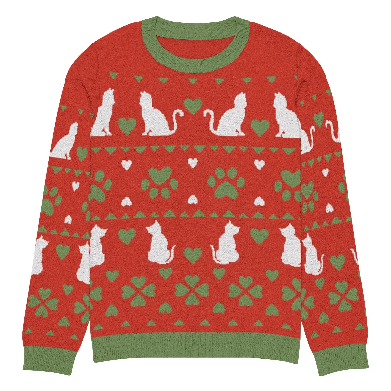 cardigan hip fit -Christmas Cats Knitted Crewneck Sweater