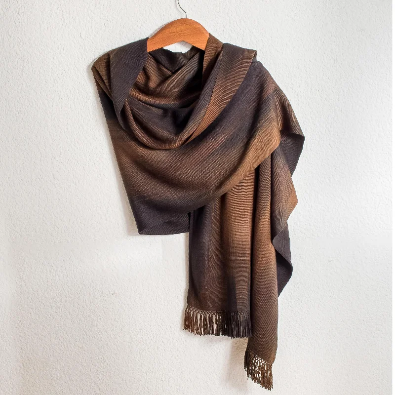 cardigan earthy fit -Coffee Rayon Chenille Shawl Hand Woven in Earth Tones