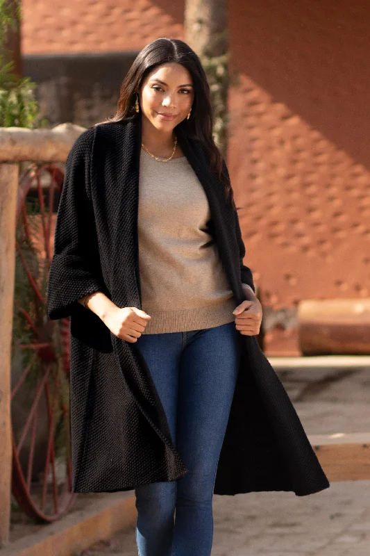 cardigan classy blue -Constant Companion in Black Knit Black Sweater Coat with Belt