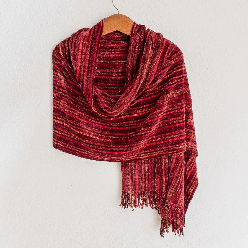 cardigan chill fit -Crimson Fantasy Guatemalan Handcrafted Rayon Chenille Shawl