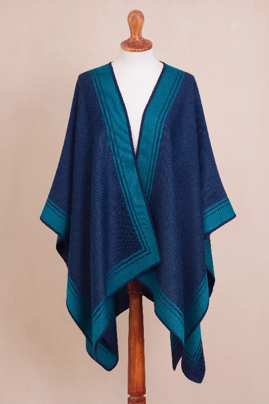 cardigan silky maroon -Delightful Fantasy in Teal Reversible Alpaca Blend Ruana in Navy and Teal