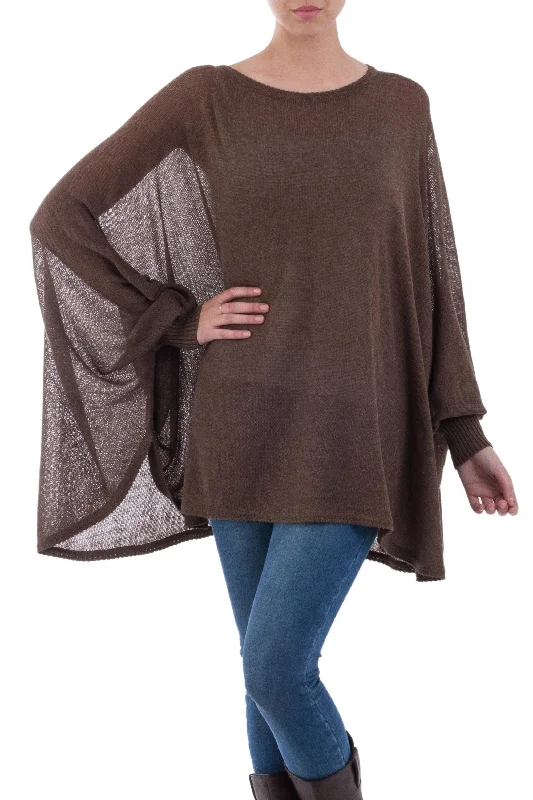 cardigan striking wool -Desert Breeze Soft Knit Bohemian Style Brown Drape Sweater from Peru