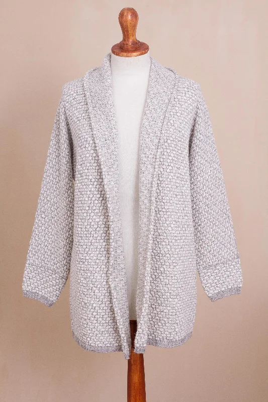 cardigan punchy white -Dove Down Off-White and Grey Alpaca Blend Relaxed Fit Cardigan Sweater