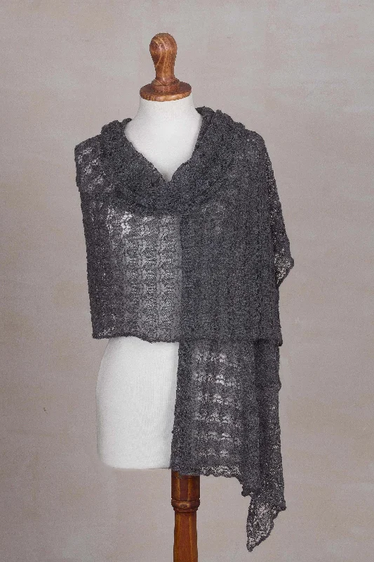 cardigan flowing fabric -Dreamy Texture in Slate Textured 100% Baby Alpaca Shawl in Slate from Peru