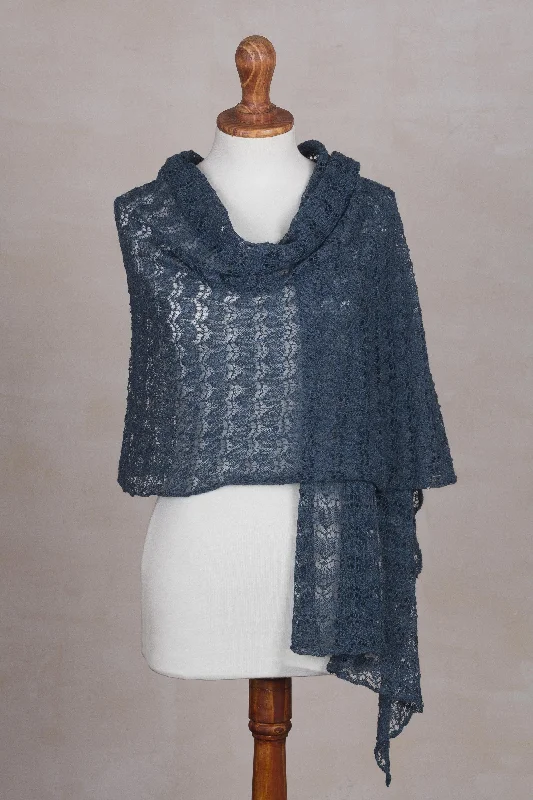 cardigan chic wool -Dreamy Texture in Teal Textured 100% Baby Alpaca Shawl in Teal from Peru