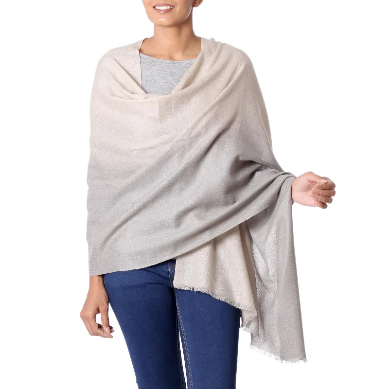 cardigan classy hues -Dusk Shadows Kashmiri Beige to Grey Soft Shawl Indian Warm Wool Wrap