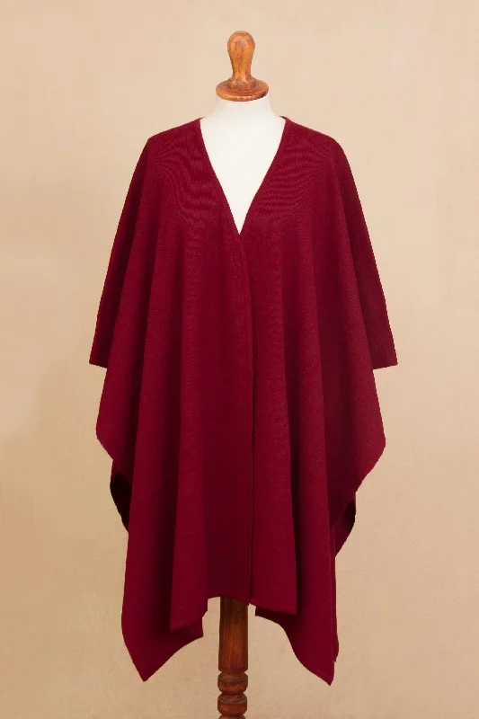 cardigan cuddly cashmere -Elegant Fashion in Claret Knit Alpaca Blend Ruana in Claret from Peru