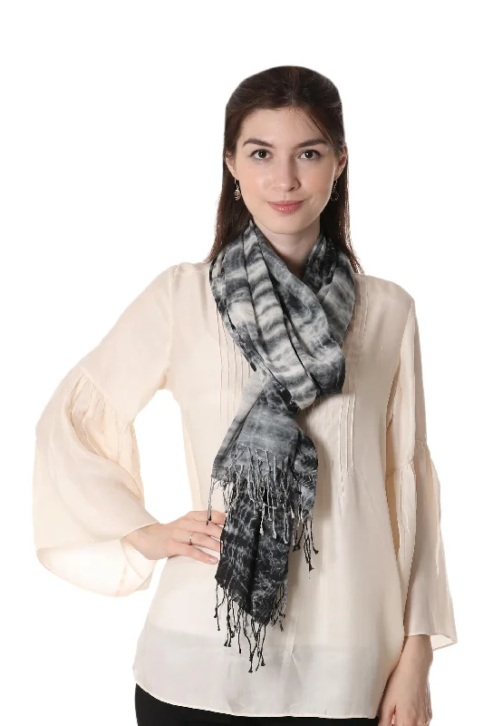 cardigan weekend vibe -Elegant Shibori 100% Cotton Shibori Shawl in Black and Ivory from India