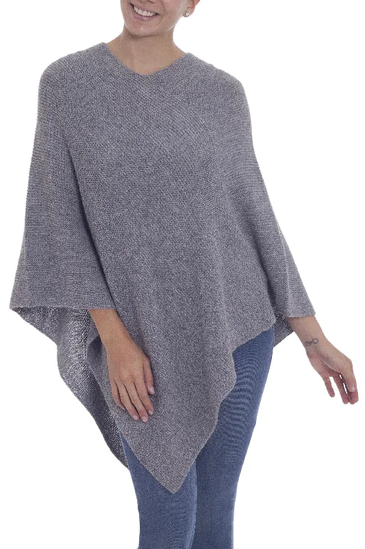 cardigan vintage knit -Enchanted Evening in Smoke Knit Grey 100% Alpaca Poncho from Peru