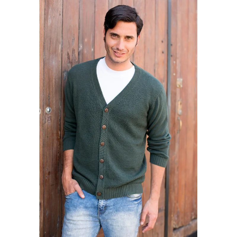 cardigan timeless look -Forest Fern Men's Cotton Cardigan Sweater