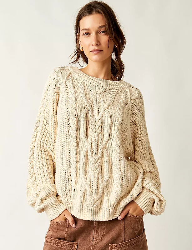 cardigan punchy brown -Frankie Cable Sweater, Ivory