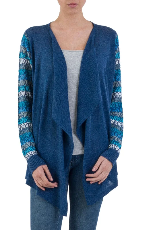 cardigan women’s fashion -Garden in Blue Cotton Blend Cardigan Sweater