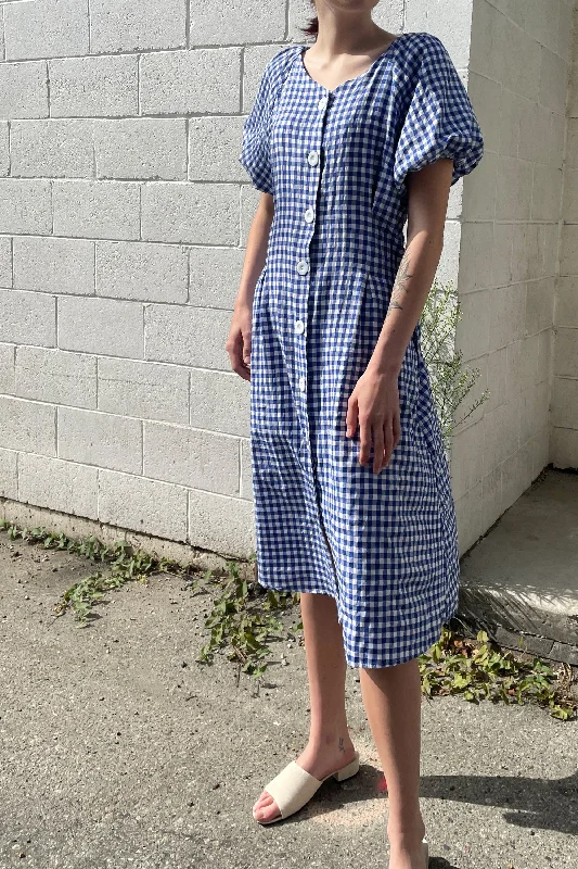 cardigan chic red -GINGHAM BUTTON UP DRESS