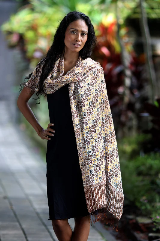 cardigan earthy fit -Golden Lotus Floral Silk batik shawl