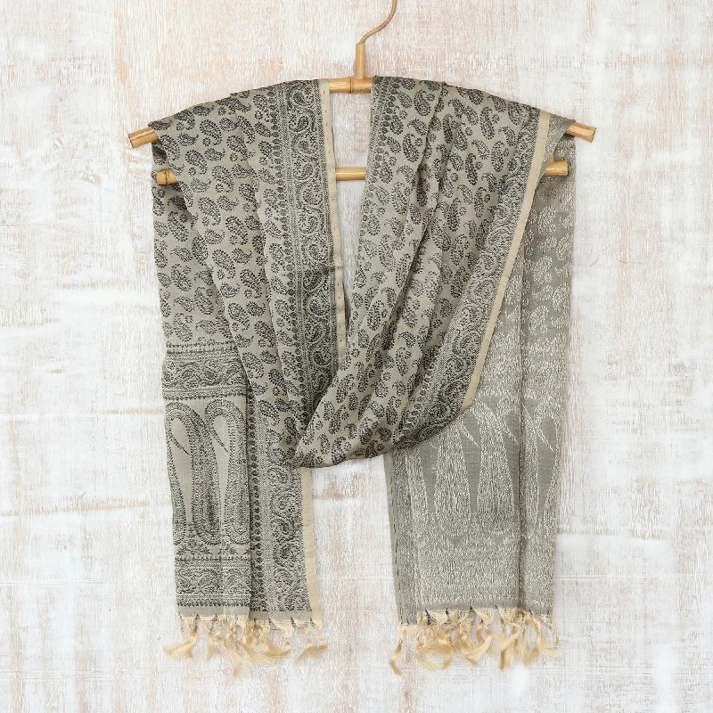 cardigan sleek knit -Golden Olive Dusk Banarasi Silk Shawl