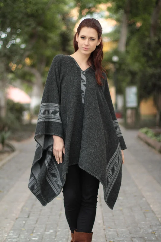 cardigan thick weave -Gray & Black Glyphs Alpaca Blend Reversible Poncho