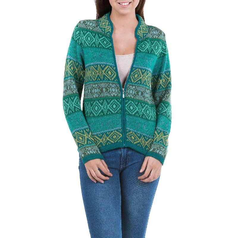 cardigan hip fit -Green Andean Countryside Alpaca Cardigan