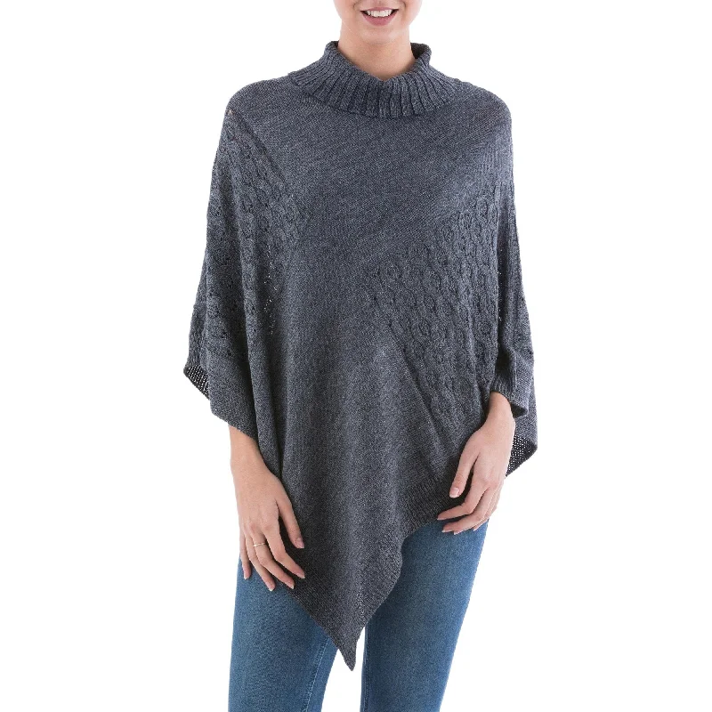 cardigan flowing navy -Grey Knit Poncho