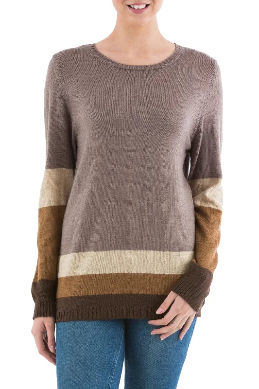 cardigan side pockets -Imagine in Brown Striped Pullover Sweater