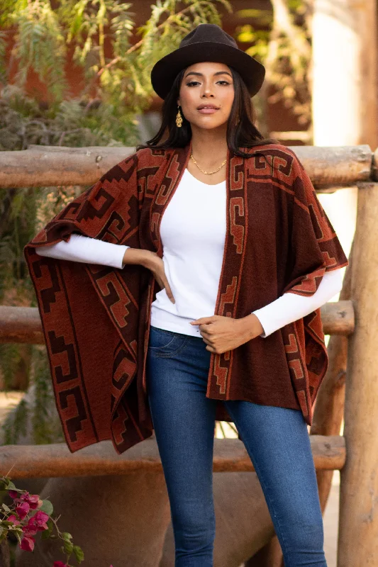 cardigan heated fabric -Inca Afternoon in Russet Russet and Black Alpaca Blend Ruana from Peru