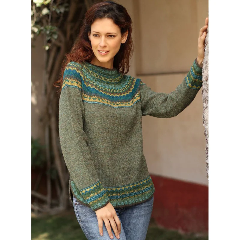 cardigan laidback navy -Inca Valley Green Alpaca Sweater