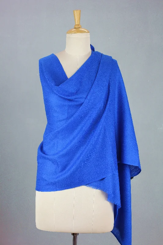 cardigan earthy design -Kashmiri Diamonds in Blue Royal Blue Hand Loomed All Wool Shawl Made in India