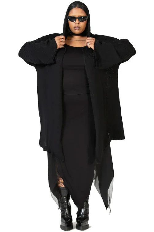 cardigan chic fabric -Killstar Kihilist Forgetful Wishing Hooded Knit Cardigan Drapey and Flowing