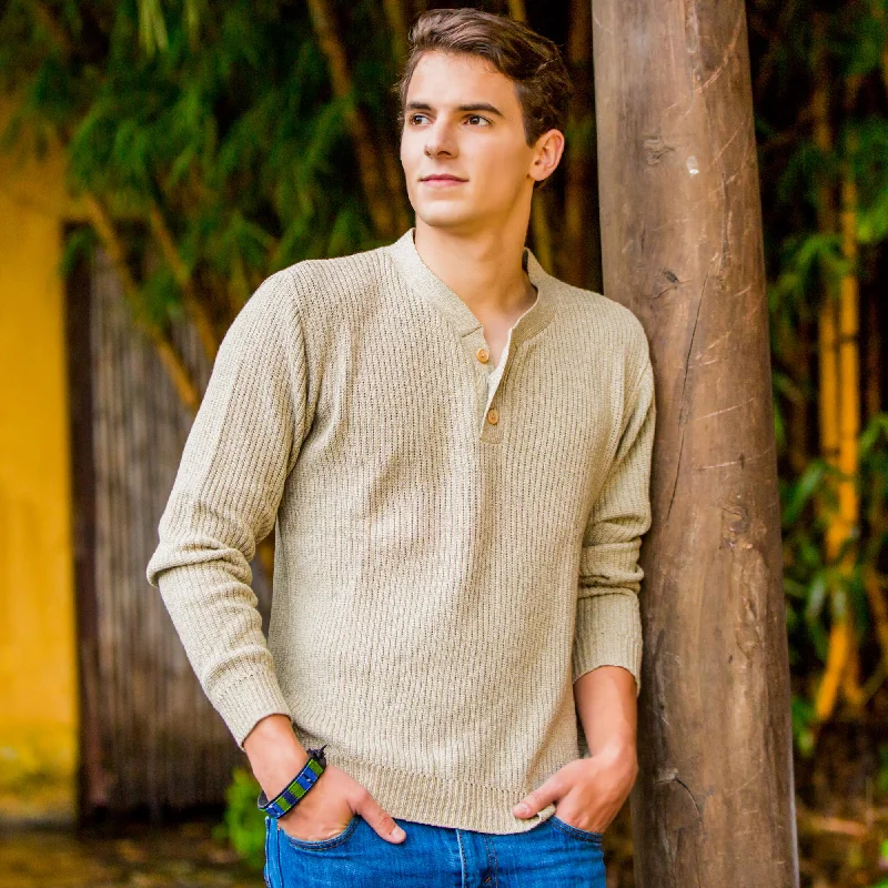 cardigan chill mustard -Maya Gentleman Ivory Men's Cotton Sweater