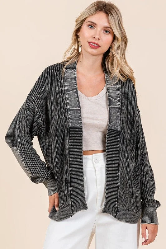 cardigan silky cashmere -Mittoshop Contrast Patch Open Front Mineral Wash Cardigan