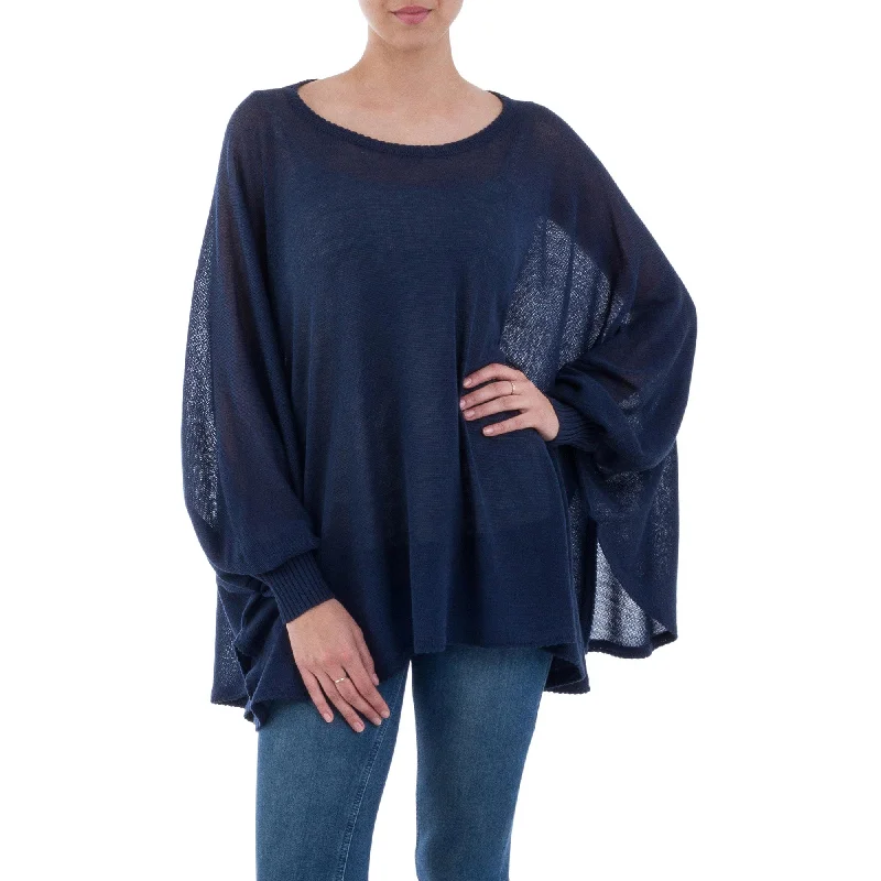 cardigan trendy navy -Ocean Breeze Knit Bohemian Drape Sweater