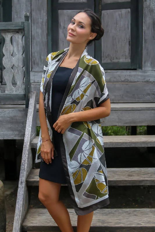 cardigan classy fit -Olive Leaf Artisan Crafted Indonesian Batik Silk Patterned Shawl