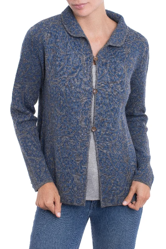 cardigan heated white -Paisley Elegance in Azure Alpaca Blend Cardigan with Azure Paisley Motifs from Peru