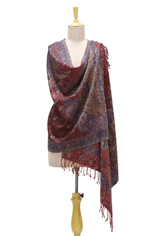 cardigan chill style -Paisley & Floral Grandeur Viscose Blend Floral and Paisley Shawl from India