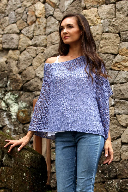 cardigan chill cotton -Periwinkle Sanur Shade Lightweight Hand-Crocheted Poncho in Periwinkle from Bali