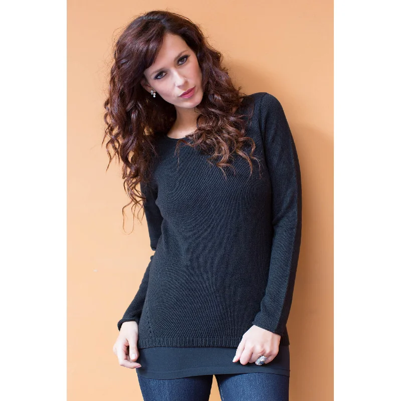 cardigan stackable layers -Puno Black Cotton & Alpaca Sweater